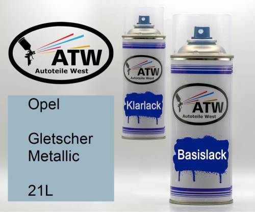 Opel, Gletscher Metallic, 21L: 400ml Sprühdose + 400ml Klarlack - Set, von ATW Autoteile West.